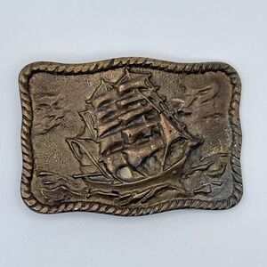 Rare Vintage Bronze Pirate Ship Belt Buckle